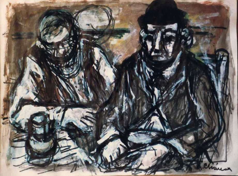 All’osteria, 1988, tecnica mista su carta, cm 30x40, Napoli, collezione Lauro